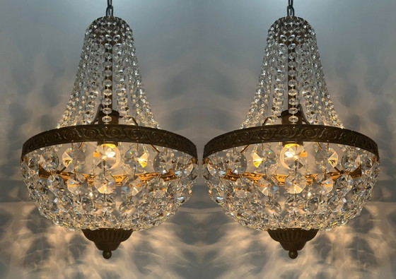 Image 1 of 3 pieces crystal bag chandeliers bronze frame chandeliers
