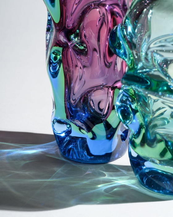 Image 1 of Zeldzaam sculpturaal Tsjechisch glas "Propeller" vaasduo Jan Beránek & Jan Kotík