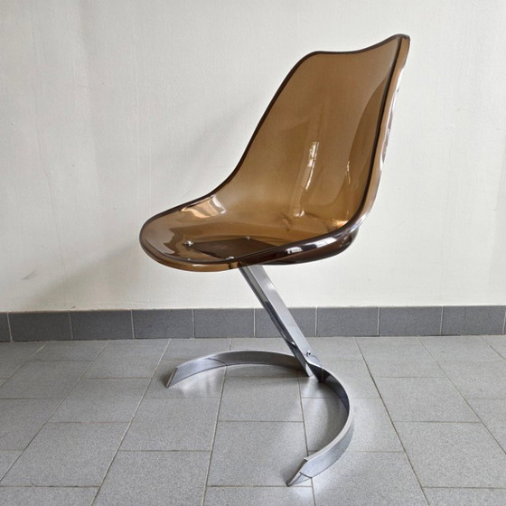 Image 1 of SET DI 4 SEDIE VINTAGE EUROSTEEL DEL 1970, IN PLEXIGLASS E CROMATO, DISEGNATE DA DLG BORIS TABACOFF