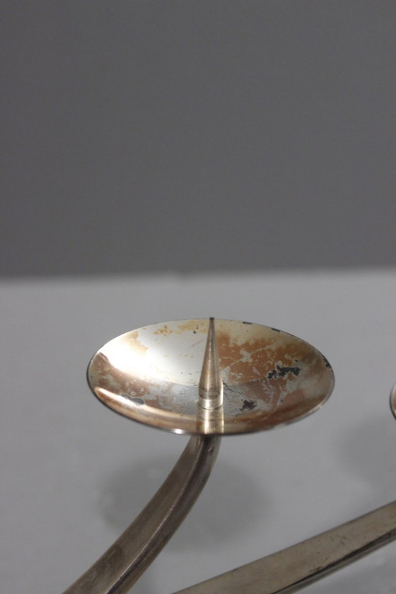 Image 1 of WMF Ikora - zilverkleurige metalen kroonluchter met 4 lampen, modernistisch ontwerp, jaren 1950