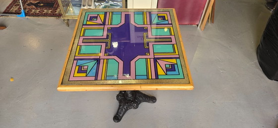 Image 1 of Table de bistrot à plateau peint à la main par Bing, Cannes, années 1990