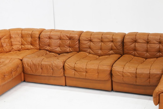 Image 1 of Vintage De Sede DS 11 modulaire bank, cognac patchwork leer, set van 7