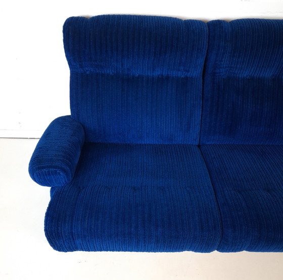 Image 1 of Canapé modulable vintage, 3 parties, tissu velours côtelé bleu roi