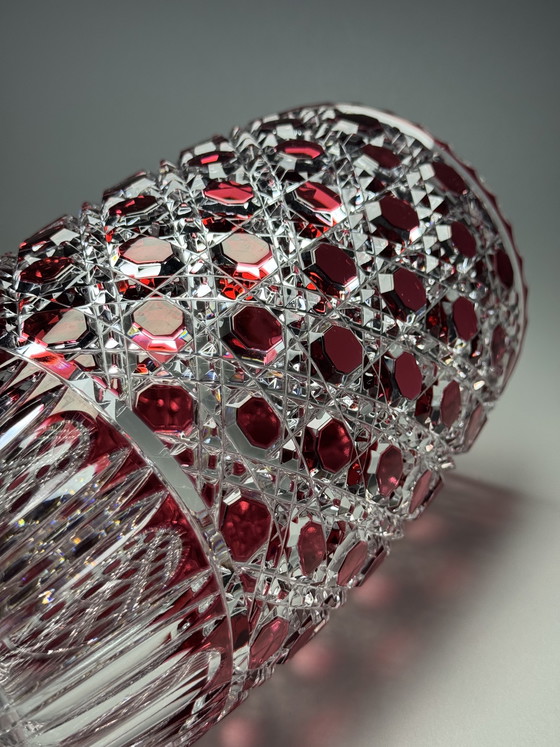 Image 1 of Rare Hand-Cut Overlay Crystal Vase in Ruby – Cristallerie de Lorraine, 1930s