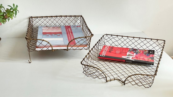 Image 1 of Vintage brass wire letter trays