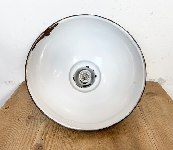 Image 1 of Lámpara colgante industrial británica de esmalte verde de Maxlume, década de 1960