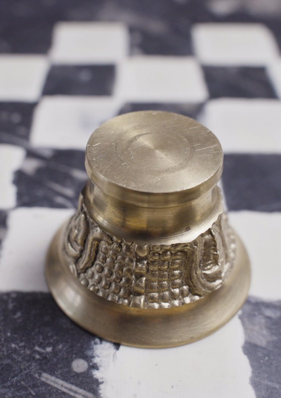 Image 1 of Messing vijzel en stamper set 2 vintage kleine kruidenmolen keuken decoratie apotheek verzamelobject metaal