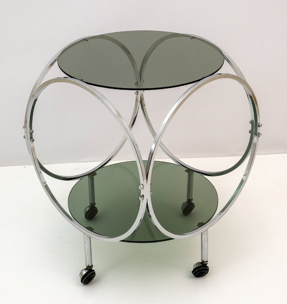 Image 1 of Space Age Vintage Staal en Rookglas Salontafel, 1970