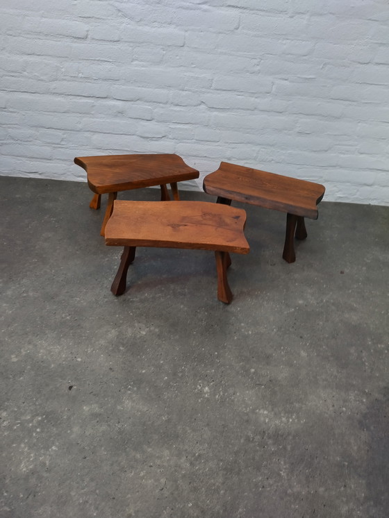 Image 1 of 3 x tables d'appoint brutalistes / tables en tronc d'arbre, années 1960