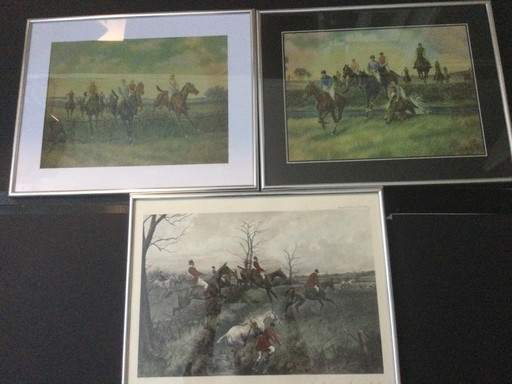 3 chromo lithographies encadrées Equestre