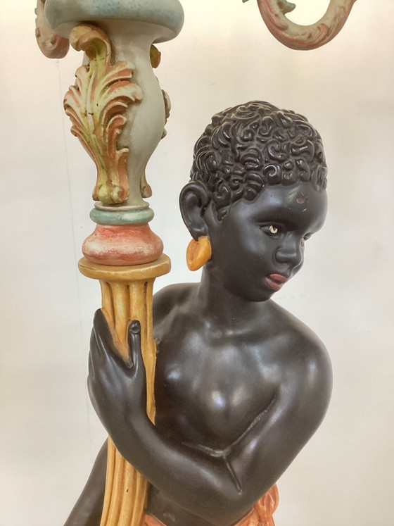 Vintage large Italian Venetian Moorish Floor light – Wood, Ceramic (photo 3 of 13)