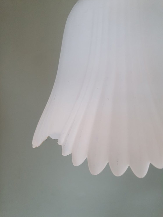 Image 1 of Lampe suspendue florale vintage en verre dépoli des années 1940-50.