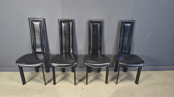 Image 1 of Vintage black leather dining chairs, set of 4, 1980s