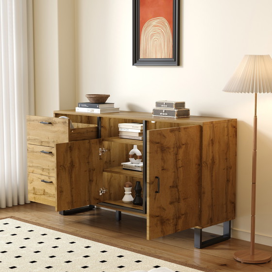 Image 1 of Urban Meuble buffetkast met 2 deuren en 3 laden in hout look 150*38*77cm