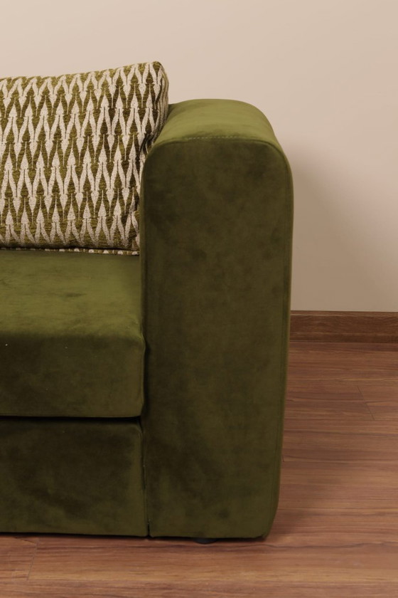 Image 1 of Vintage sofa 2 places deep olive green modern design 