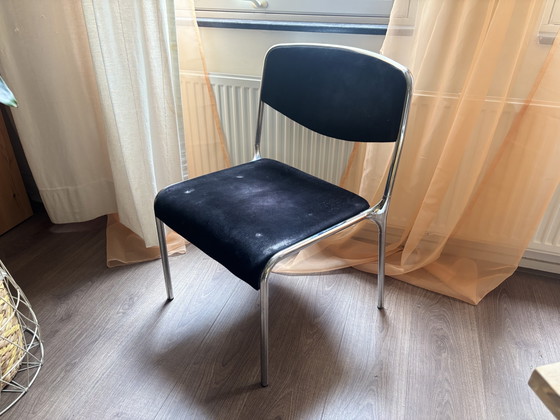 4x Vintage Lübke Dining Chairs 1960s/70s - Low Seat – Metal, Textile (photo 5 of 5)