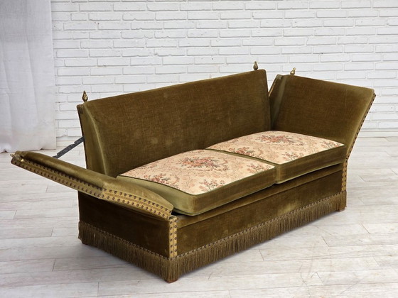 Image 1 of 1970s Danish 2-Seater "Spanish" Drop Arm Sofa, Furniture Velour