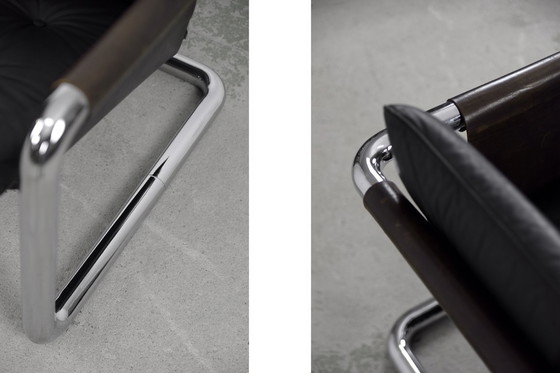 Image 1 of Vintage Brutalistische Buisvormige Metalen en Lederen Bauhaus Minimalistische Sofa 1950