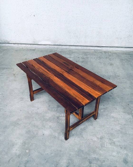 Image 1 of Table de jardin ou de cuisine en bois patiné, design années 1970