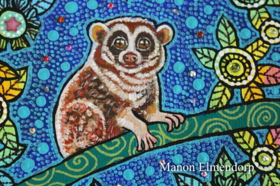 Image 1 of Piccolo dipinto raffigurante un animale notturno, dipinto a mano, nuovo, 15 x 10 cm