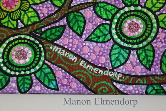 Image 1 of Cuadro pintado a mano Gato y Pájaros Nuevo 20x20 cm