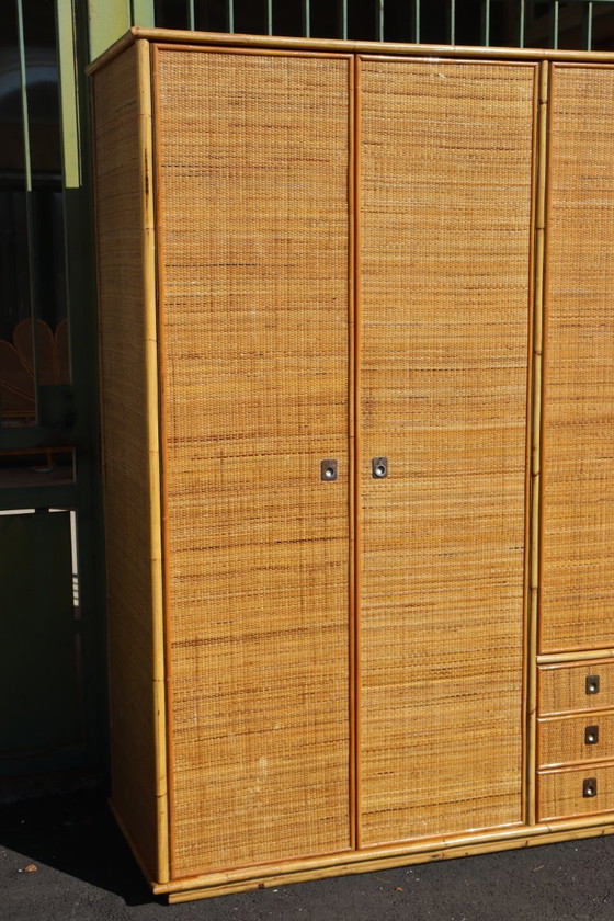 Large rattan and bamboo wardrobe by Dal Vera Italy, Gold (photo 6 of 10)