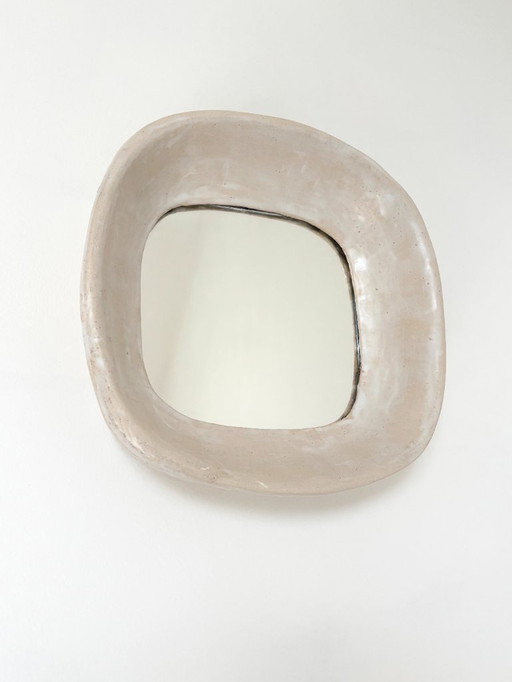 French contemporary ceramic mirror, "Oeuf" by Renzo Maar