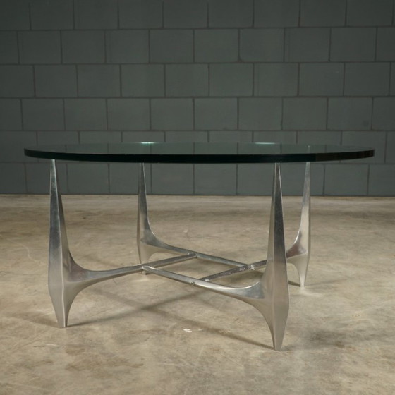Vintage Aluminium Coffee Table – Knut Hesterberg For Ronald Schmitt – 1960s – Glass (photo 3 of 12)
