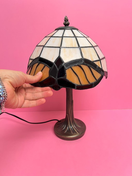 Vintage Tiffany style table lamp with glass shade, Art Deco floor lamp, Art Nouveau