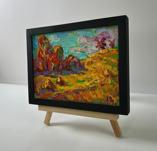Original Oil Painting Fall Road Landscape Autumn Nature – schilderijen tekeningen, Canvas (photo 2 of 8)