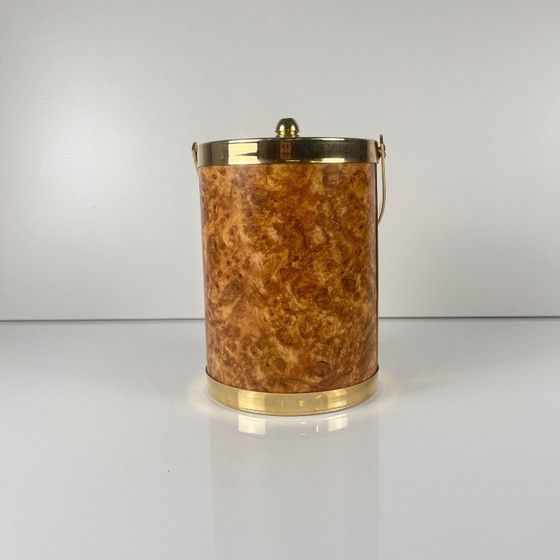 Image 1 of Vintage plastic ice bucket with elm burl effect, 1970
