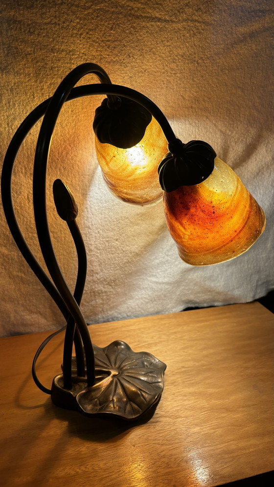 Image 1 of Vintage Tiffany tafellamp lelieblad 