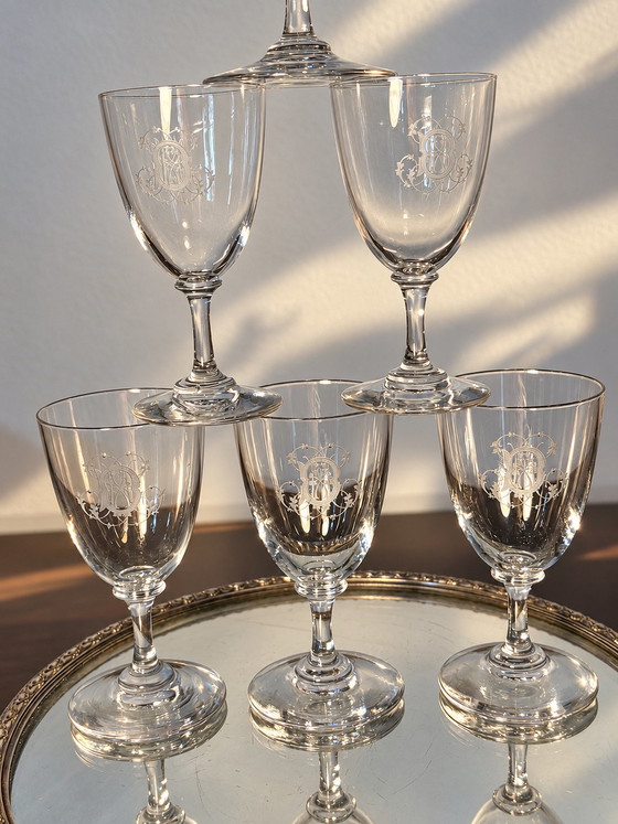 6 Baccarat Glasses Funnel Shaped Late 19th - Early 20th Century – Glass & Decanter, Crystal (photo 3 of 11)