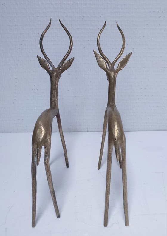 Image 1 of five gazelles antelopes giraffe vintage brass