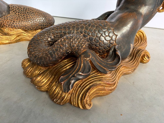 Vintage Gilt Wood Mermaid Coffee Table, 1960s – Glass (photo 4 of 11)