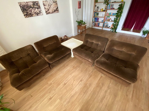 Original Vintage Amanta Set by C&B Italia – Mario Bellini – 4 Chairs + Table – Original Brown Cord Upholstery