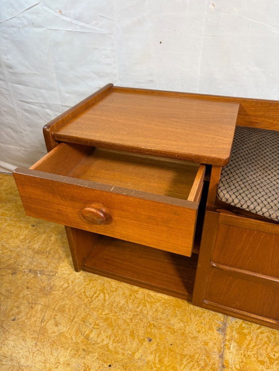 Image 1 of Mid-century retro vintage teak telephone seat by Nathan 1960–1970   Stylish utility|iconic british design|functional storage
