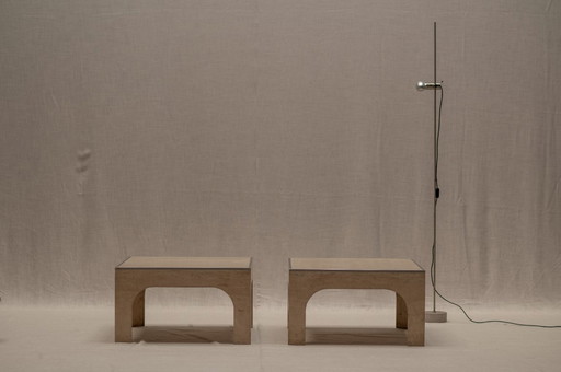 Architectural set of travertine coffee tables, after Willy Ballez