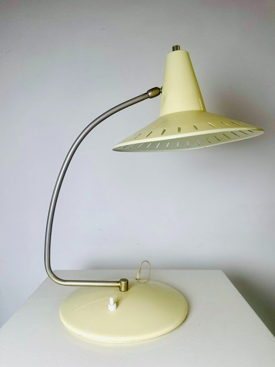 Perforated saucer-shaped table lamp by ANVIA Nederland, the Netherlands, 1950s, Aluminium, mint (photo 2 of 7)