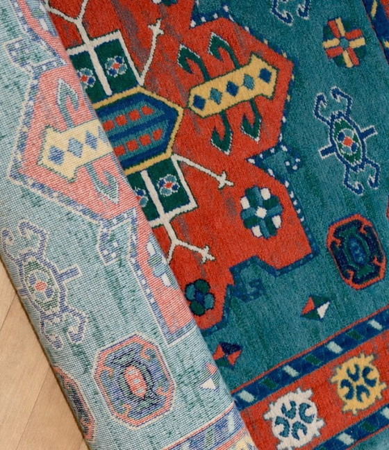 Image 1 of Vintage Spanish Wool Rug, Kazak Style Geometric Carpet (90 x 150 cm)