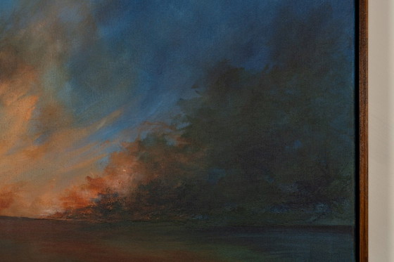 Large Original Blue and Orange Abstract Landscape Painting, Textured Acrylic Canvas - Whispering Embers (photo 6 of 23)