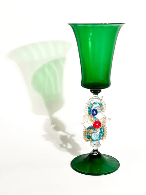 Calice in vetro di Murano soffiato anni '70 con decorazioni floreali, Oggetti decorativi (foto 2 di 10)