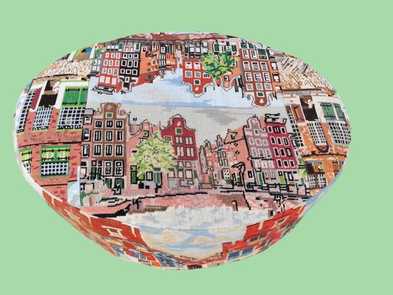 Image 1 of Cover for an oval pouf by Vermeer "Street in Delft"