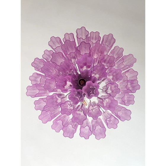 Image 1 of Lámpara de araña de cristal Tronchi estilo Murano fucsia D60