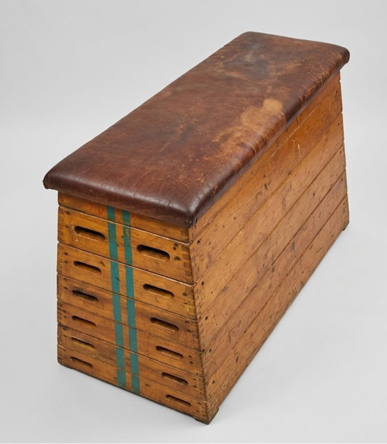 Image 1 of Cage de saut à la perche industrielle vintage en bois et cuir, années 1940, Europe centrale