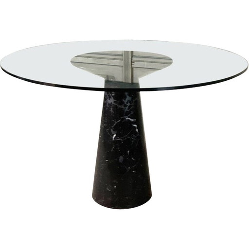 Mid-century black marble feet and glass top dining table by Angelo Mangiarotti, Italy 1970s