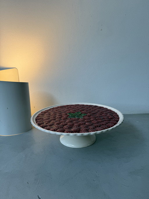 Serving dish on foot with raspberry relief (ceramic)