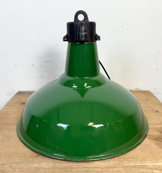 Image 1 of Industrial Green Enamel Factory Pendant Lamp, 1960s