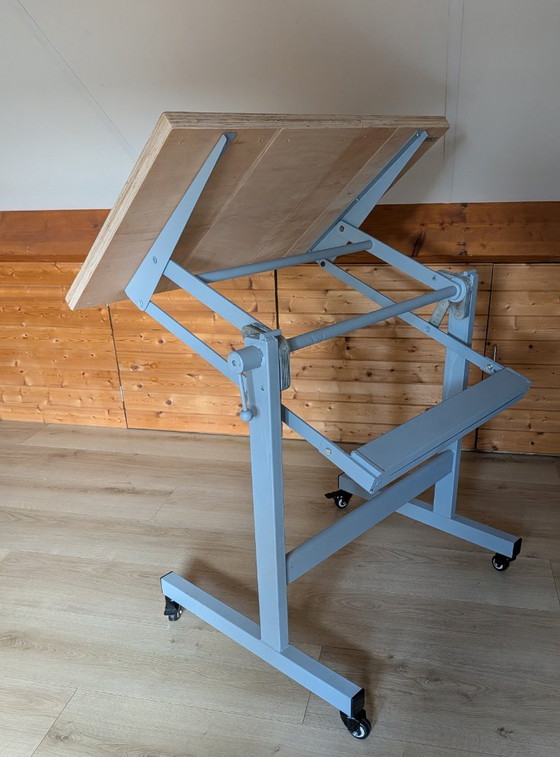 Drawing/Studio Table, Height Adjustable and Mobile with Brake, Side tables, Wood, Metal, Black (photo 19 of 20)