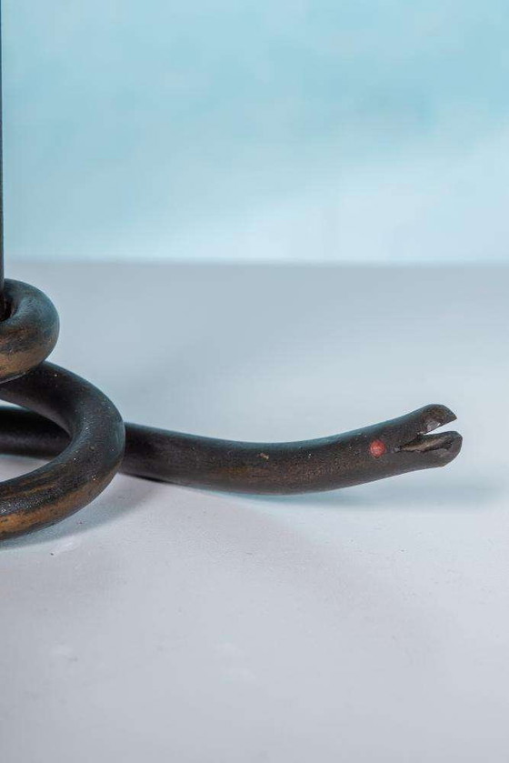 Image 1 of Lampe de table art déco en fer forgé des années 40 abat-jour serpent